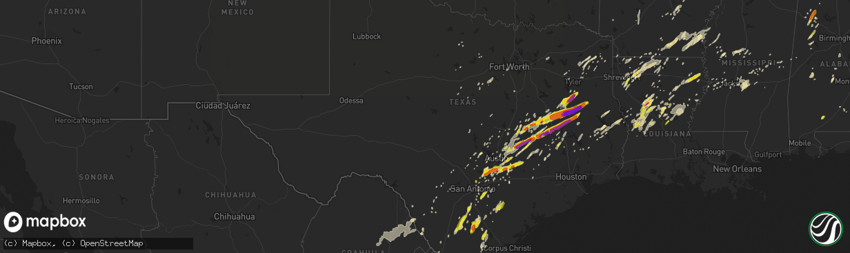 Hail map in Texas on April 6, 2019