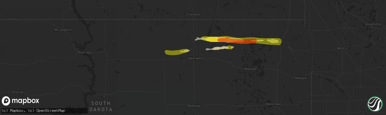 Hail map in Aberdeen, SD on April 6, 2020