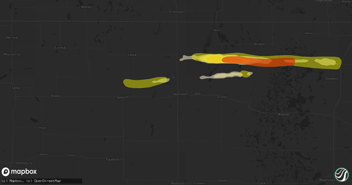 Hail map in Aberdeen, SD on April 6, 2020