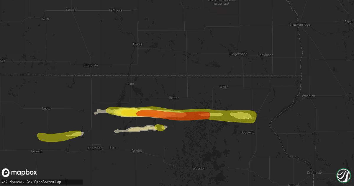Hail map in Britton, SD on April 6, 2020