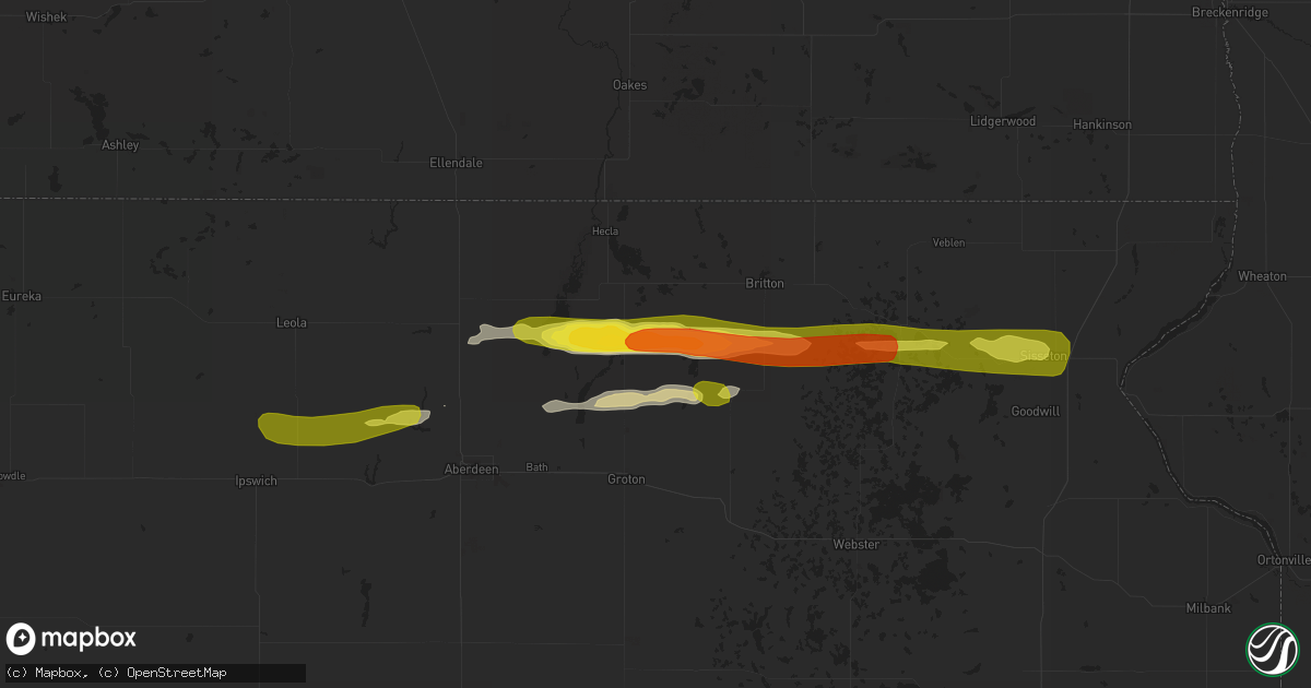 Hail map in Claremont, SD on April 6, 2020