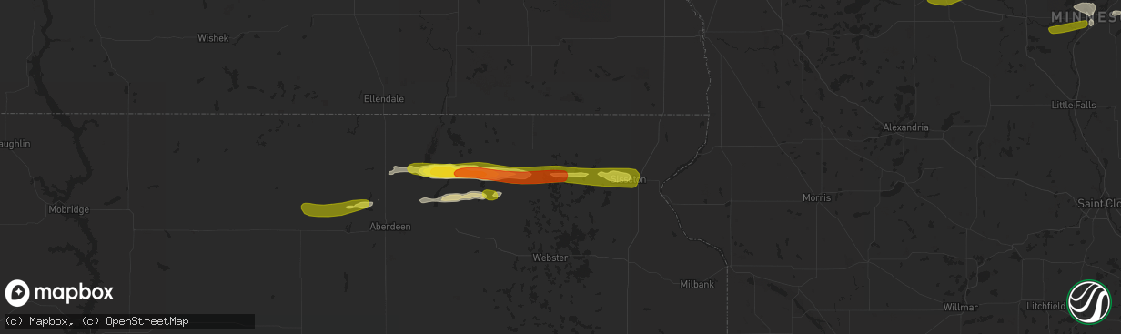 Hail map in Lake City, SD on April 6, 2020