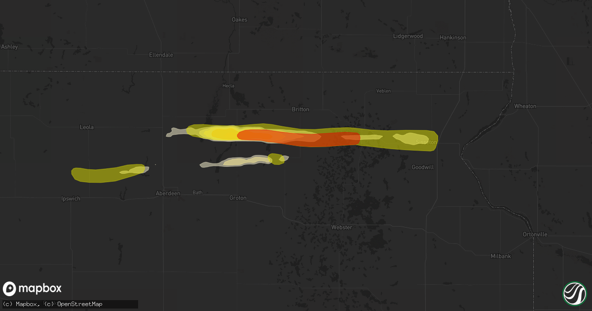 Hail map in Langford, SD on April 6, 2020
