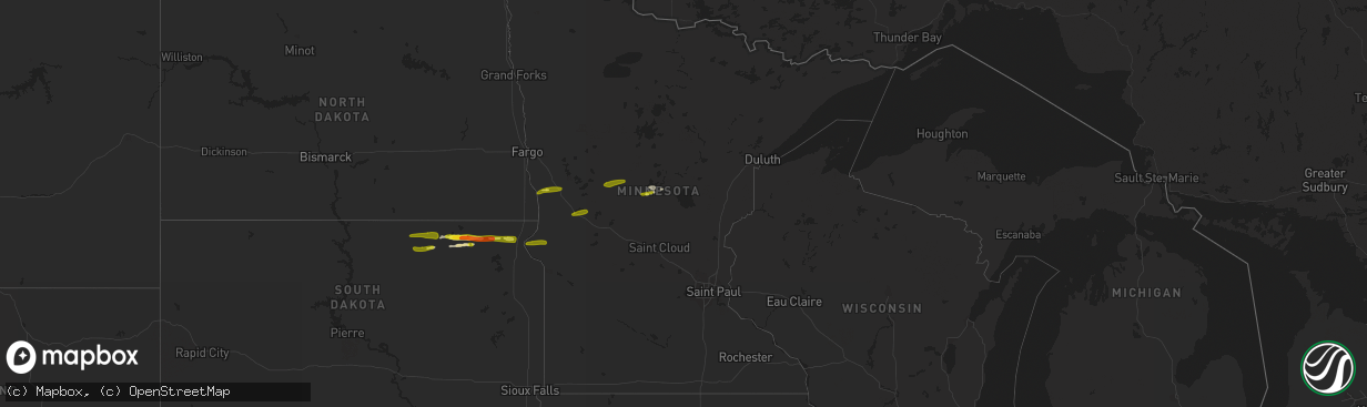 Hail map in Minnesota on April 6, 2020