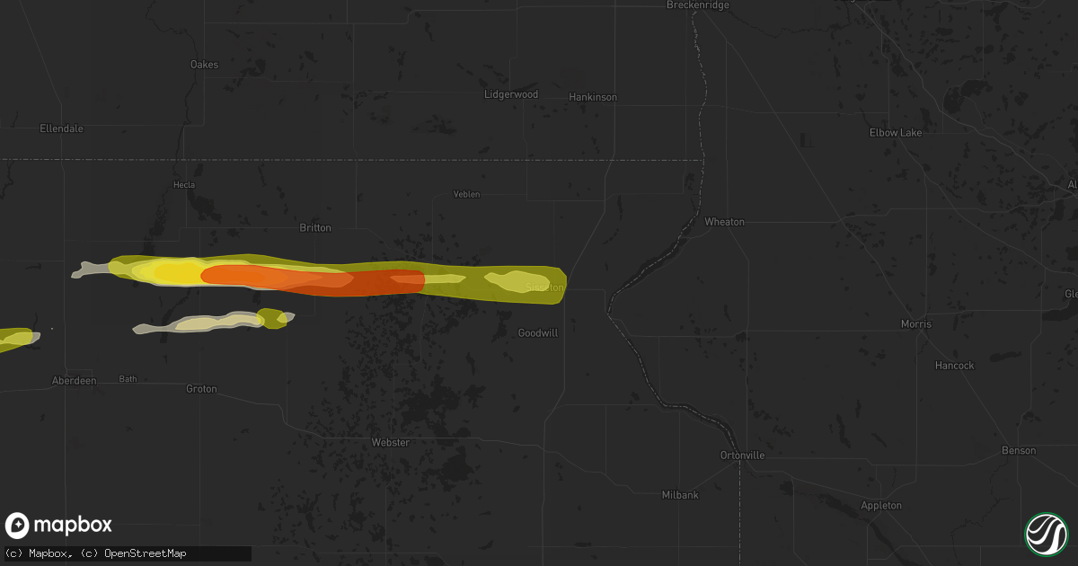 Hail map in Sisseton, SD on April 6, 2020