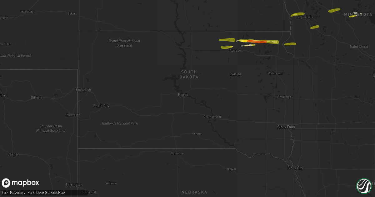 Hail map in South Dakota on April 6, 2020