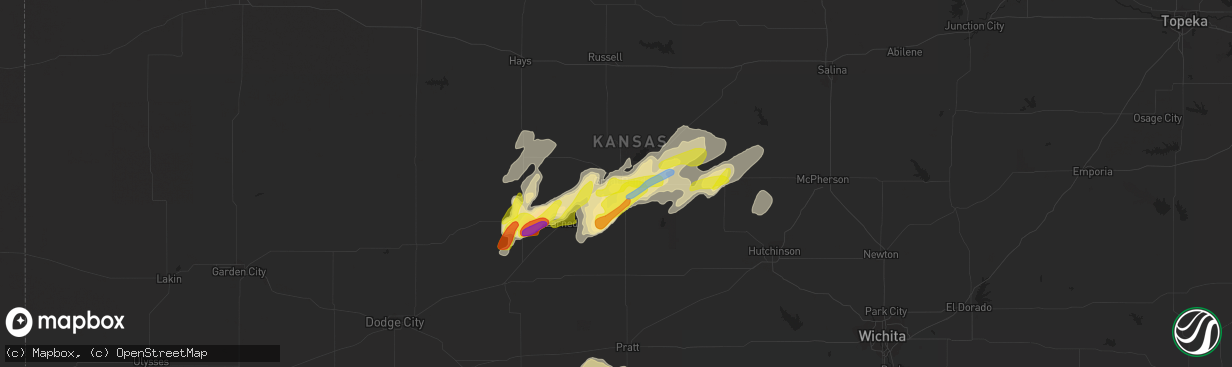 Hail map in Great Bend, KS on April 6, 2021