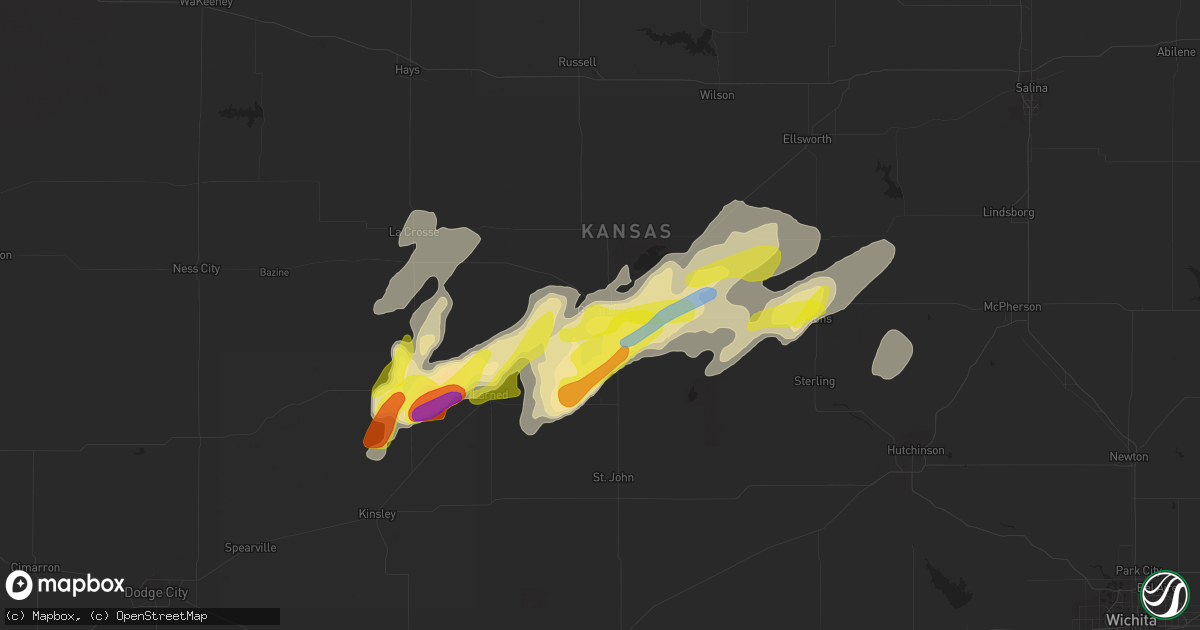 Hail map in Great Bend, KS on April 6, 2021
