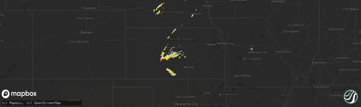 Hail map in Kansas on April 6, 2021