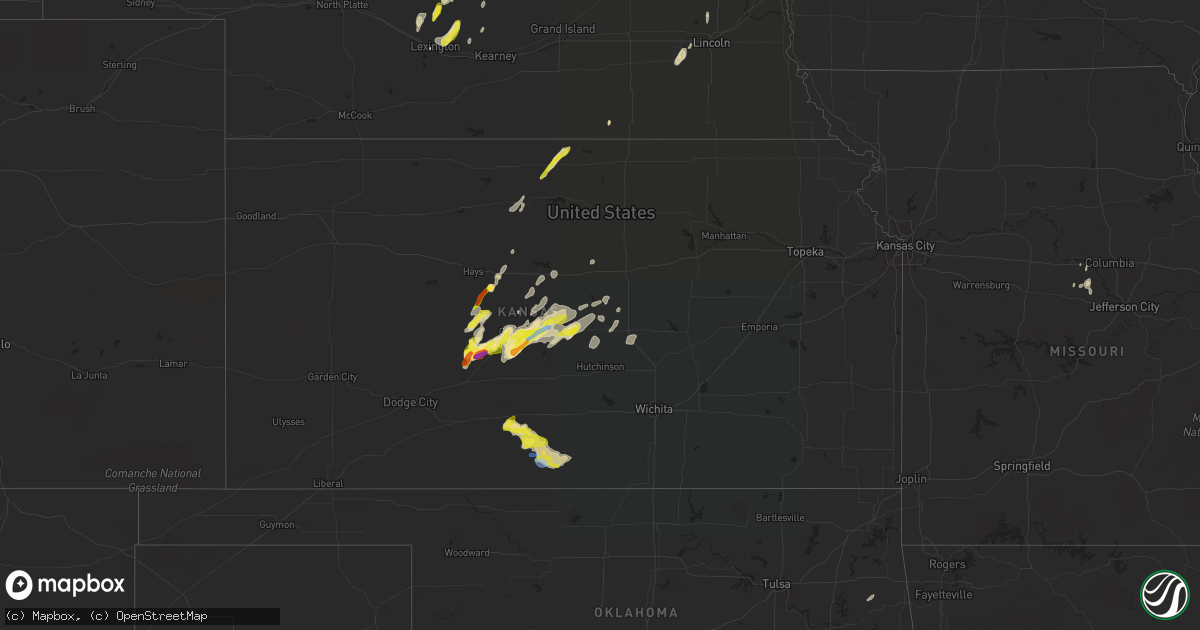 Hail map in Kansas on April 6, 2021