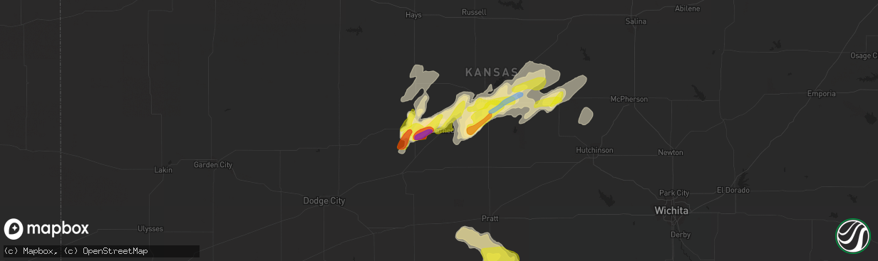 Hail map in Larned, KS on April 6, 2021