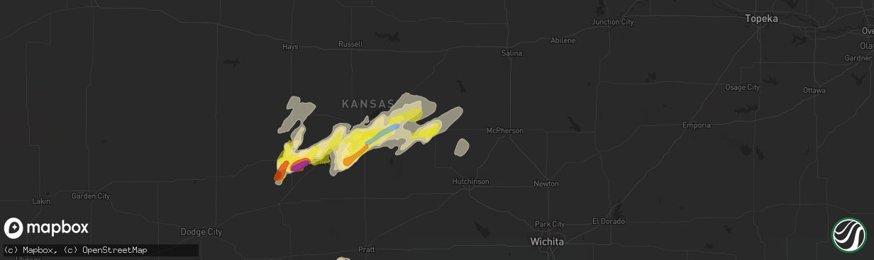 Hail map in Lyons, KS on April 6, 2021