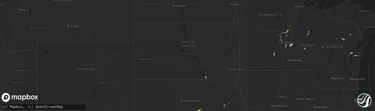 Hail map in South Dakota on April 6, 2021