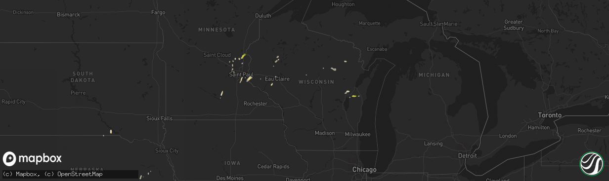 Hail map in Wisconsin on April 6, 2021