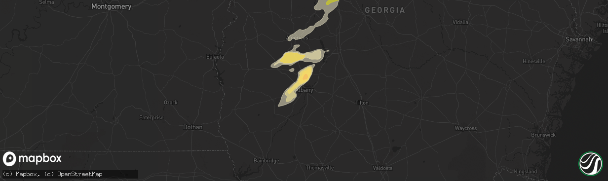 Hail map in Albany, GA on April 6, 2022