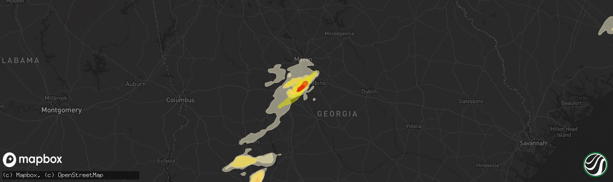 Hail map in Bonaire, GA on April 6, 2022