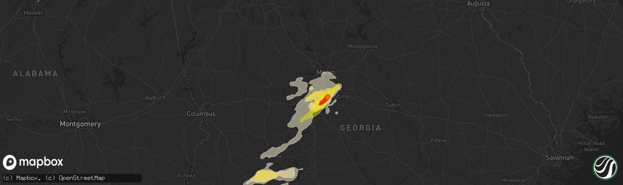 Hail map in Byron, GA on April 6, 2022