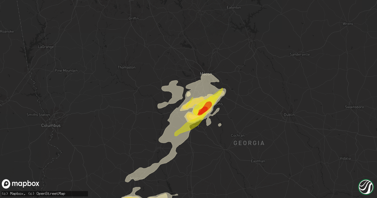 Hail map in Byron, GA on April 6, 2022