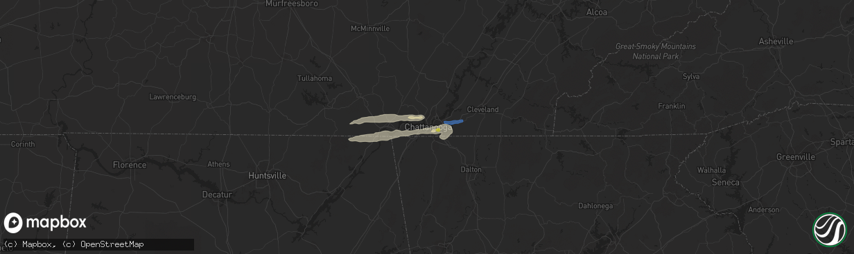 Hail map in Chattanooga, TN on April 6, 2022