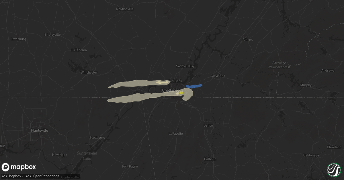 Hail map in Chattanooga, TN on April 6, 2022