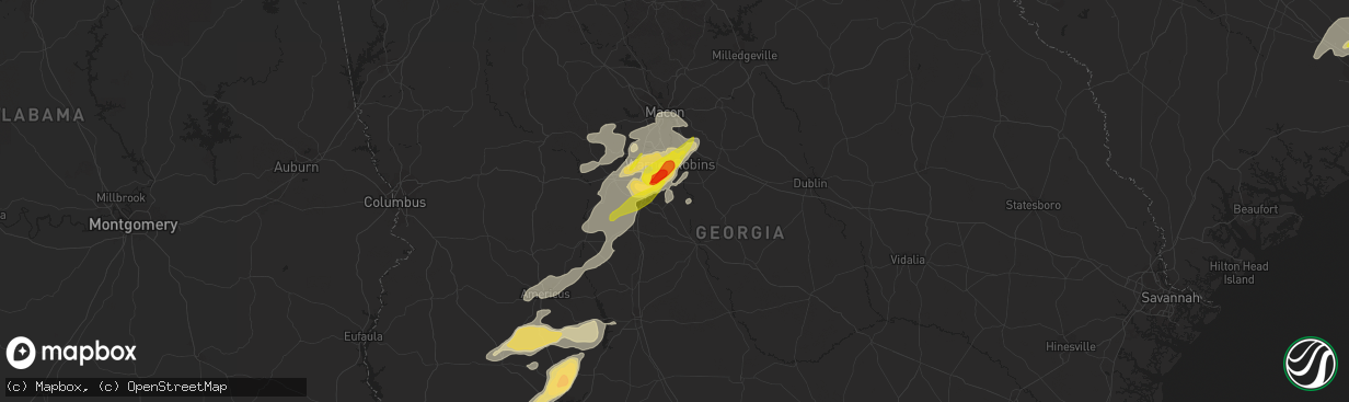 Hail map in Kathleen, GA on April 6, 2022