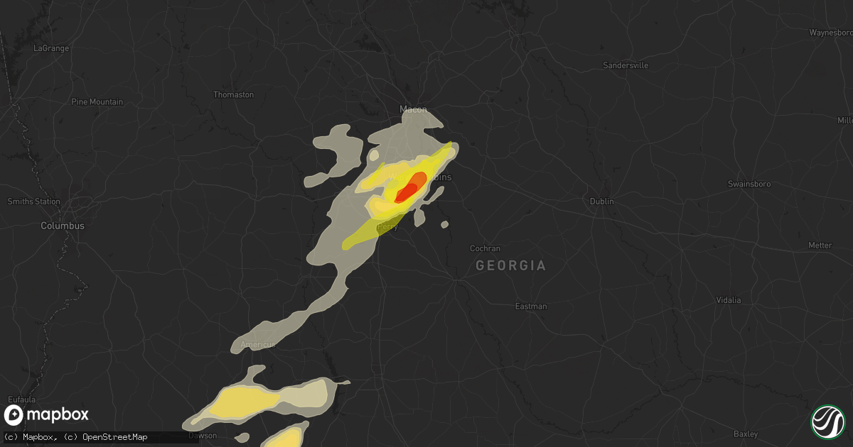 Hail map in Kathleen, GA on April 6, 2022