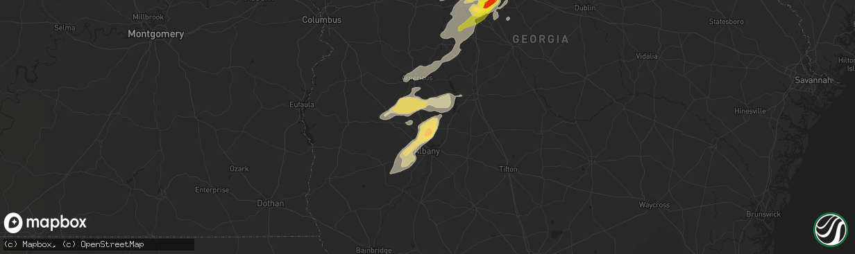 Hail map in Leesburg, GA on April 6, 2022