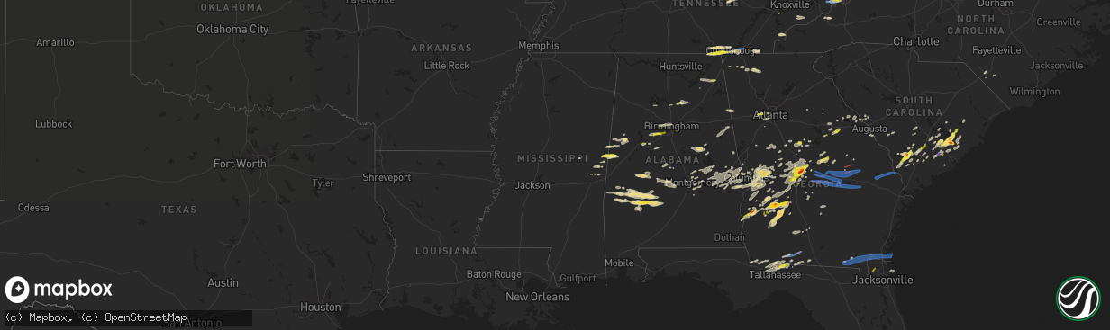 Hail map in Mississippi on April 6, 2022