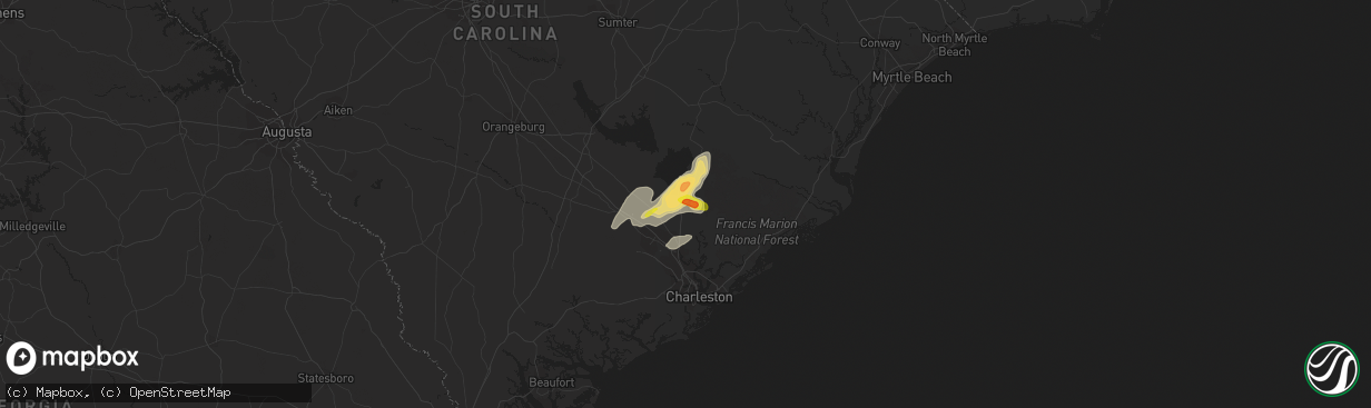 Hail map in Moncks Corner, SC on April 6, 2022