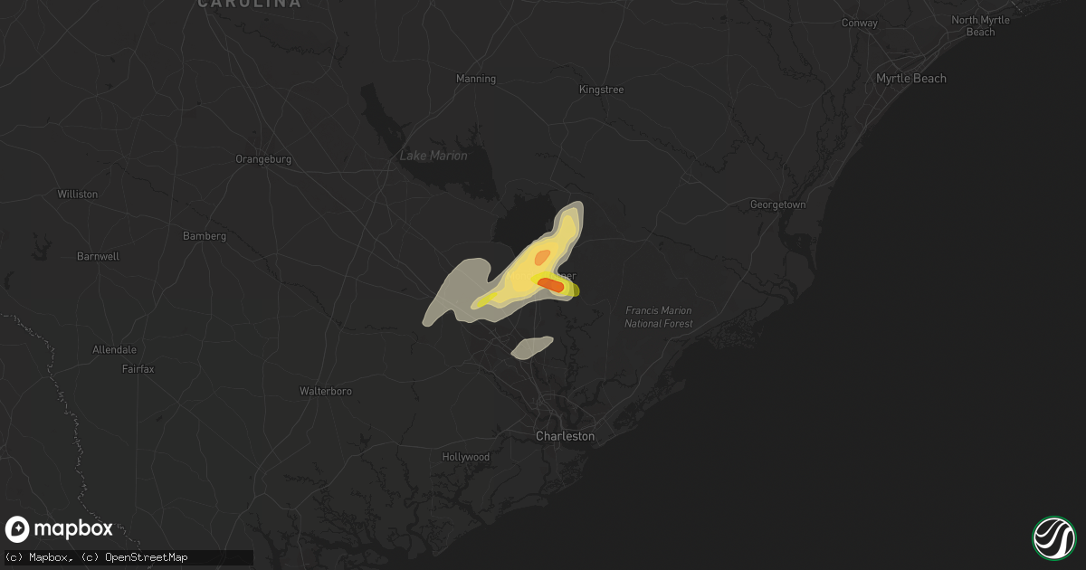 Hail map in Moncks Corner, SC on April 6, 2022