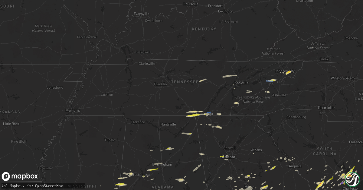 Hail map in Tennessee on April 6, 2022
