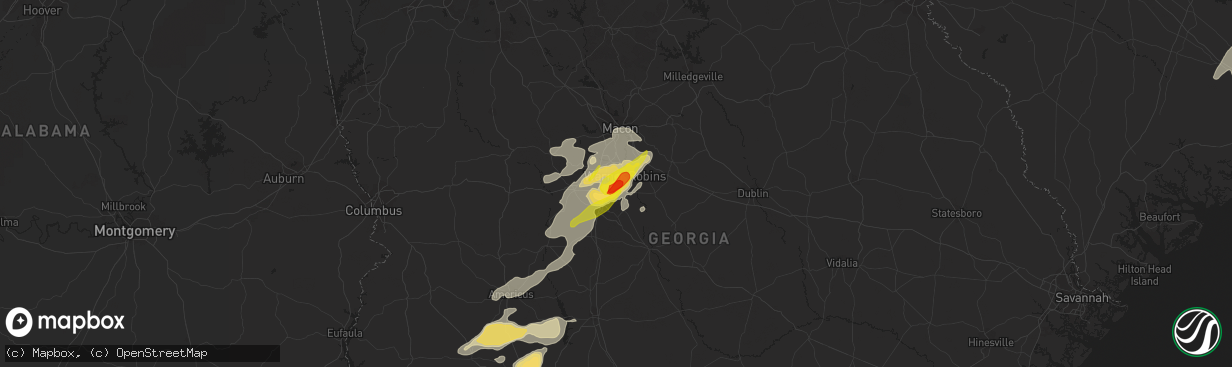 Hail map in Warner Robins, GA on April 6, 2022