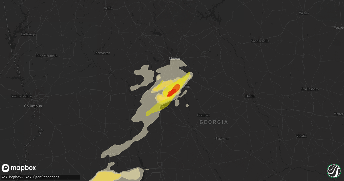 Hail map in Warner Robins, GA on April 6, 2022