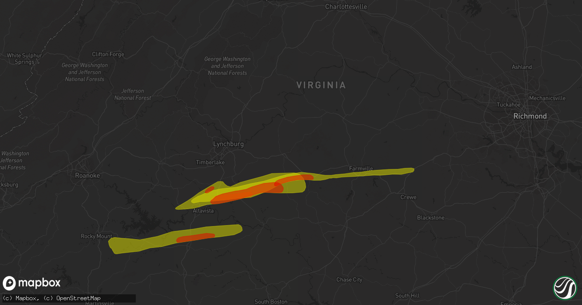 Hail map in Appomattox, VA on April 6, 2023