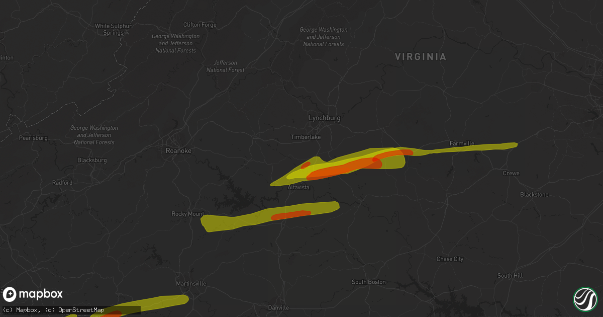 Hail map in Evington, VA on April 6, 2023