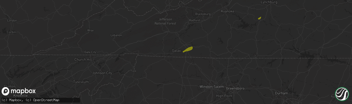 Hail map in Galax, VA on April 6, 2023