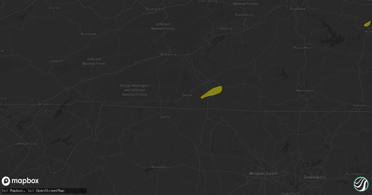 Hail map in Galax, VA on April 6, 2023