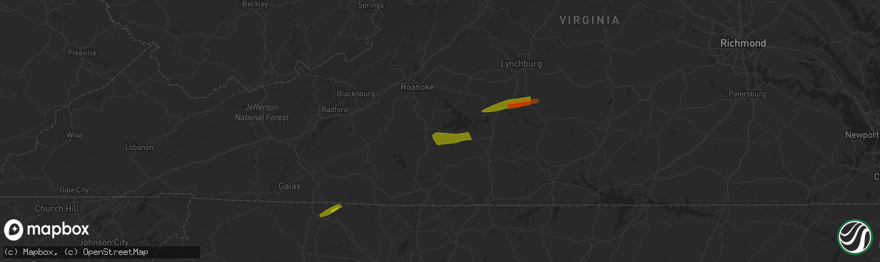 Hail map in Glade Hill, VA on April 6, 2023