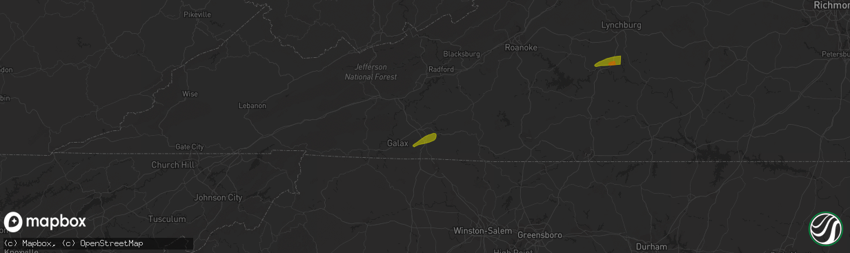Hail map in Hillsville, VA on April 6, 2023
