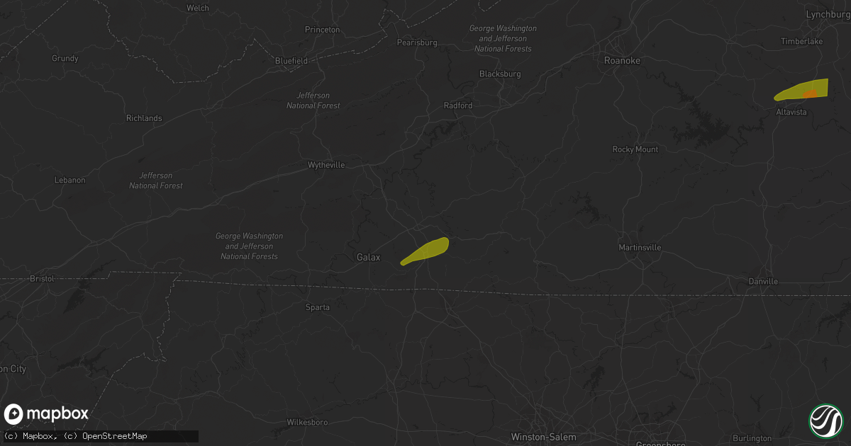 Hail map in Hillsville, VA on April 6, 2023
