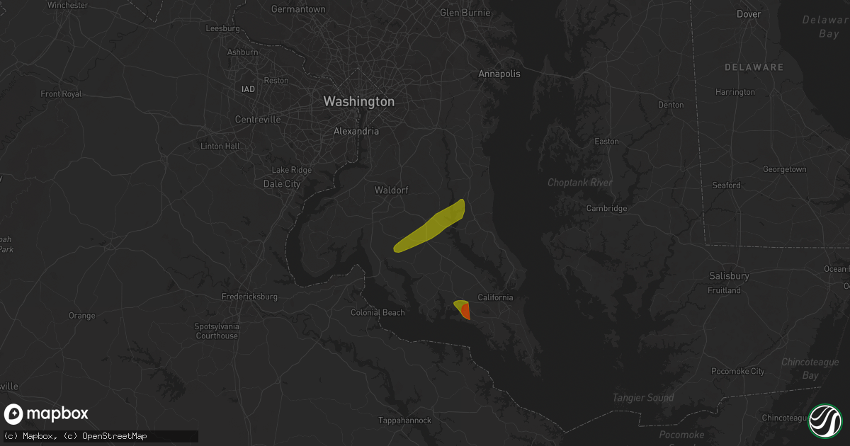 Hail map in Hughesville, MD on April 6, 2023