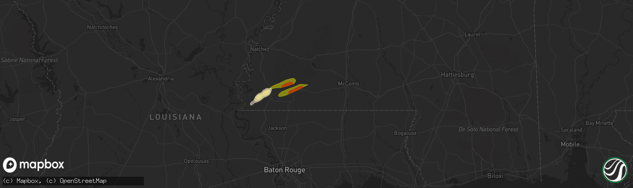 Hail map in Liberty, MS on April 6, 2023