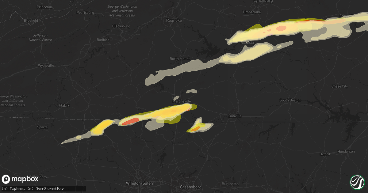Hail map in Martinsville, VA on April 6, 2023