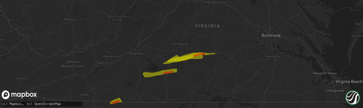 Hail map in Rustburg, VA on April 6, 2023