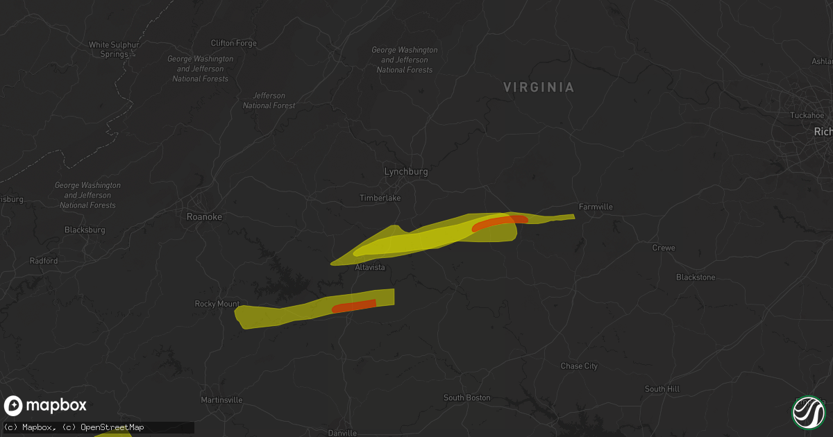 Hail map in Rustburg, VA on April 6, 2023
