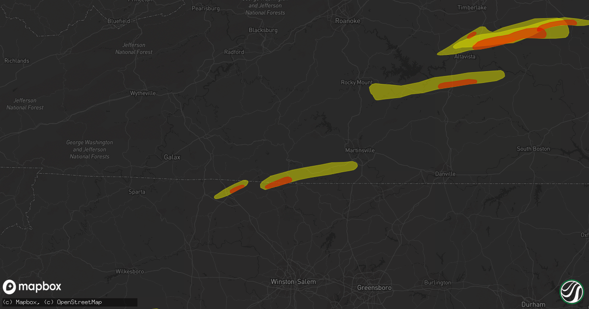 Hail map in Stuart, VA on April 6, 2023