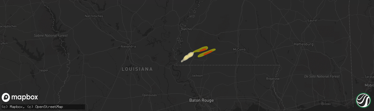 Hail map in Woodville, MS on April 6, 2023