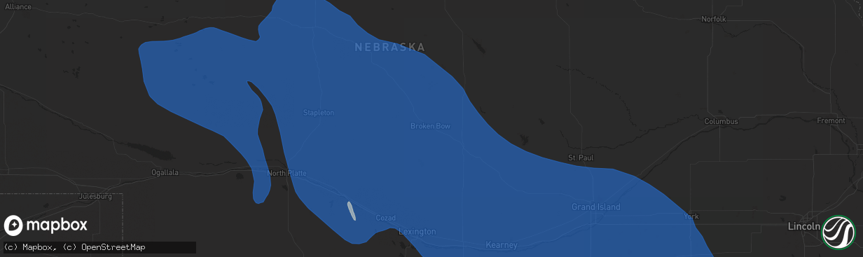 Hail map in Broken Bow, NE on April 6, 2024