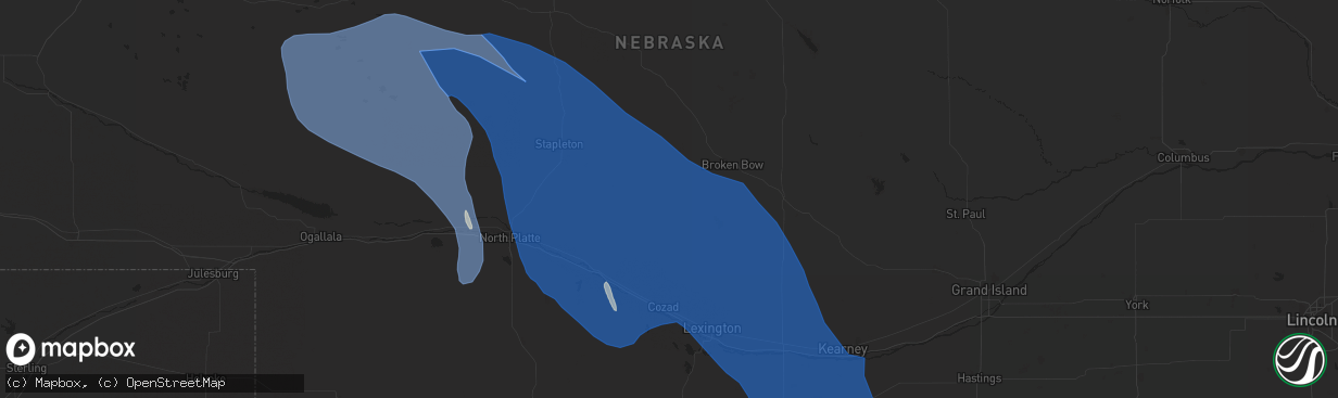 Hail map in Callaway, NE on April 6, 2024