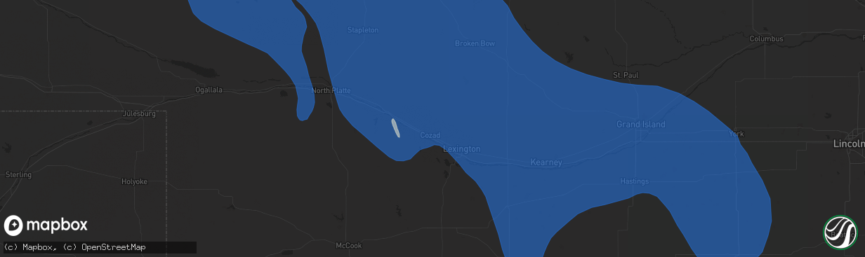 Hail map in Cozad, NE on April 6, 2024